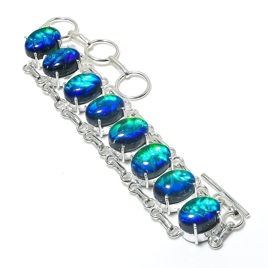Triplet Opal Gemstone Handmade 925 Sterling Silver Jewelry Bracelet Size 7-8"