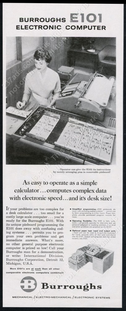 1958 Burroughs E101 E 101 computer photo vintage print ad