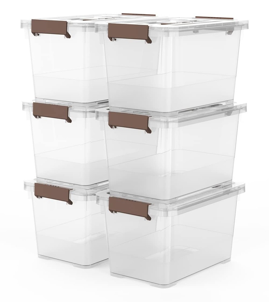 6-Pack Clear 7 Quart Storage Latch Box/Bins, Plastic Stackable Latching Box w...
