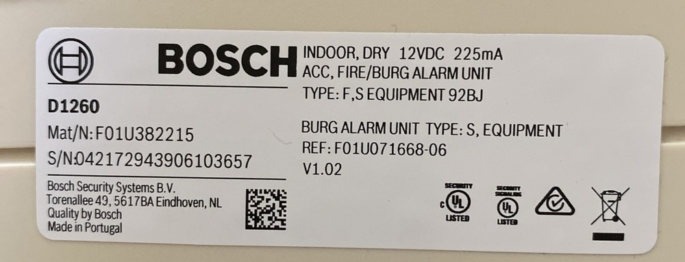 Bosch D1260 LCD Text Keypad Security Controller.