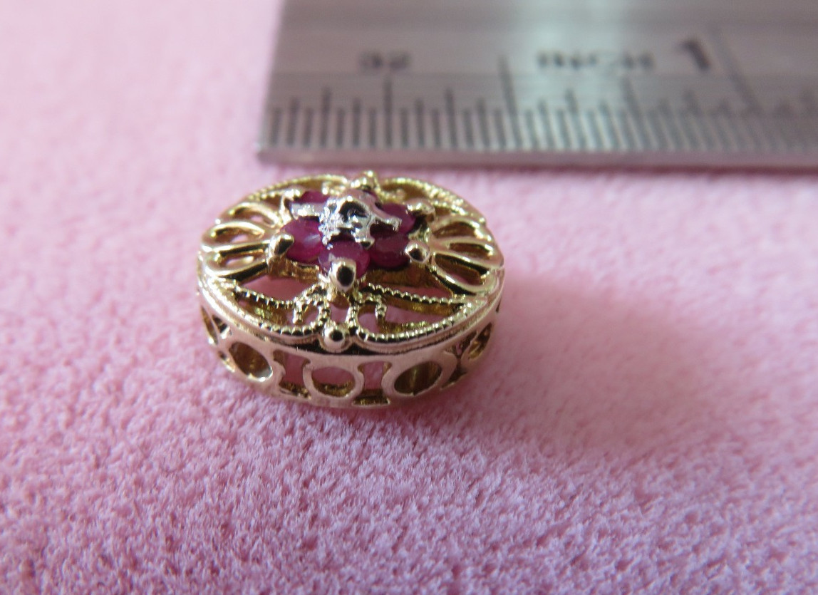 OMG 10K Solid Two Tone Gold Ruby Slide Charm for Bracelet