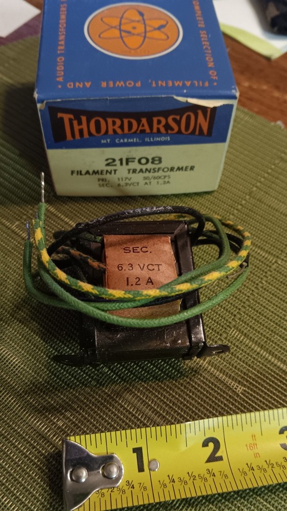 Vintage  Thordarson 21F08 Filament Transformer Vertical Mount 6.3vct 1.2A
