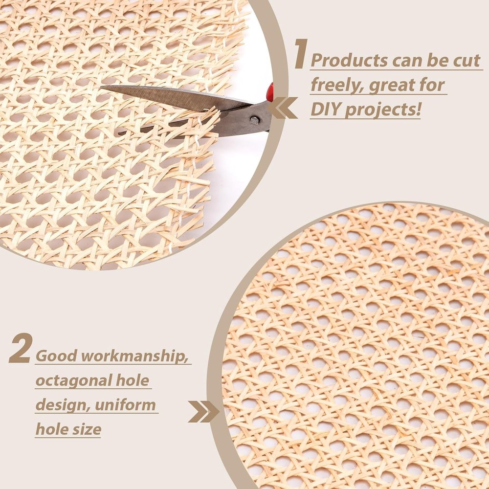 24" x5FT Width Rattan Natural Cane Webbing, Rattan Roll Cane Webbing Roll for Ca