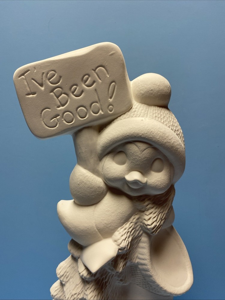 Ceramic Bisque Tree Climbing Penguin with Stocking Ready to Paint