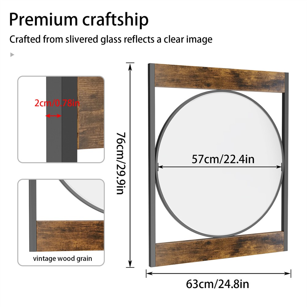Rectangle Industrial Metal Wood Frame Wall Accent Mirror Wall Mounted Decorative