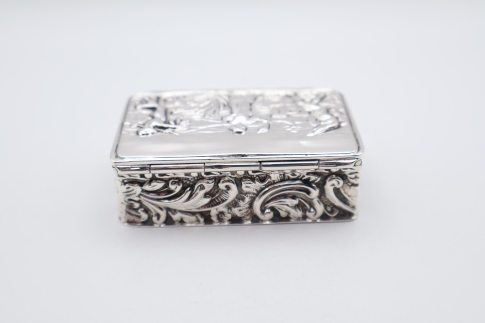 Lovely Antique Solid Silver Box with Scenery Hallmarked Chester 1902