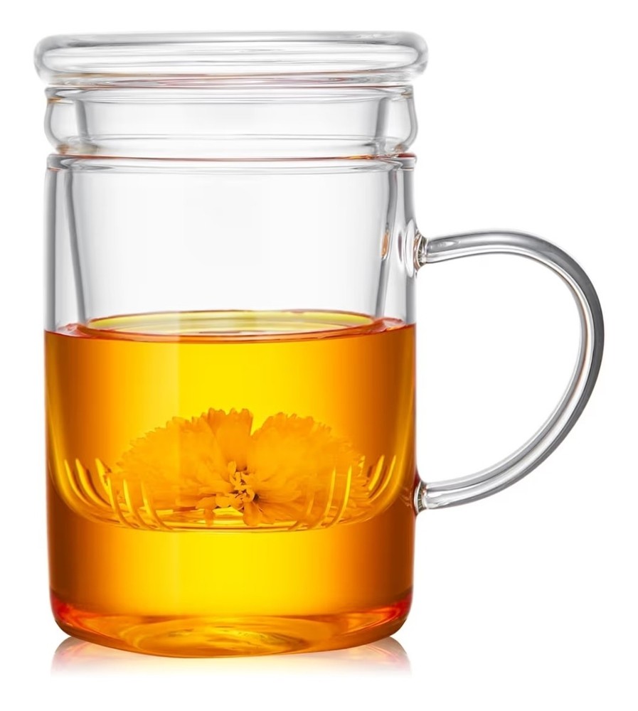 Glass tea cup with infuser and lid Handle