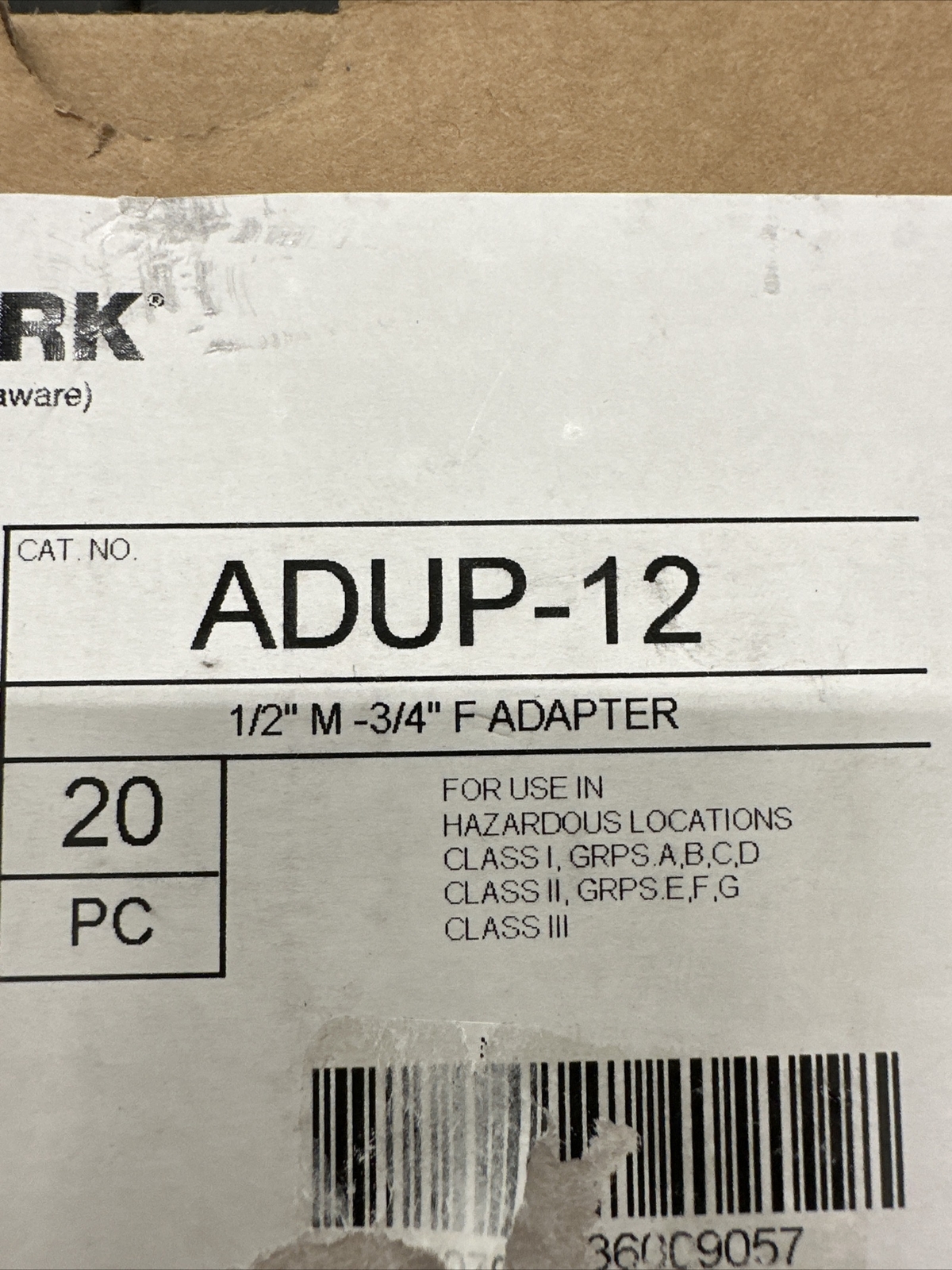 Killark ADUP-12 Conduit Adapter , 1/2”in Male , 3/4”in Conduit Female 20 Pieces