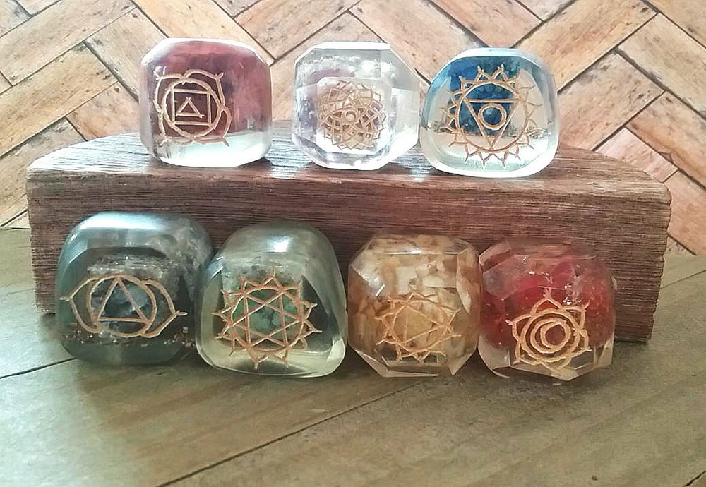 CHAKRA SET, ORGONE Chakra Crystal Set, Engraved 7Pc Reiki Orgone SET