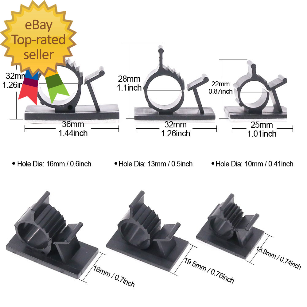 100Pcs 3 Sizes Adjustable Multipurpose Self Adhesive Cable Clips Wire Clamps