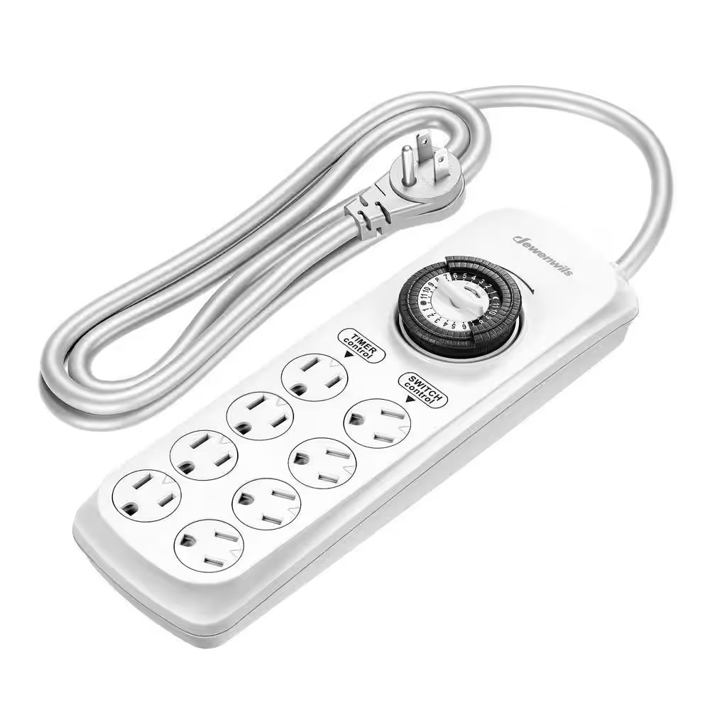 Mechanical Indoor Timer Power Strip with 8-Outlets, Countdown, Flat Plug, 6 Ft.