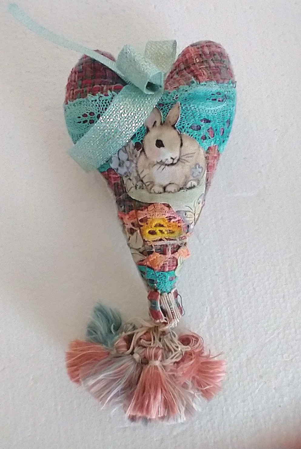 Holiday Seasonal Easter Heart Rabbit Floral Ornament 7" New Collectibles
