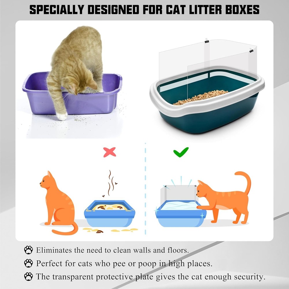 3 Pack Cat Litter Box Pee Shields,Easy Clean Large, Transparent
