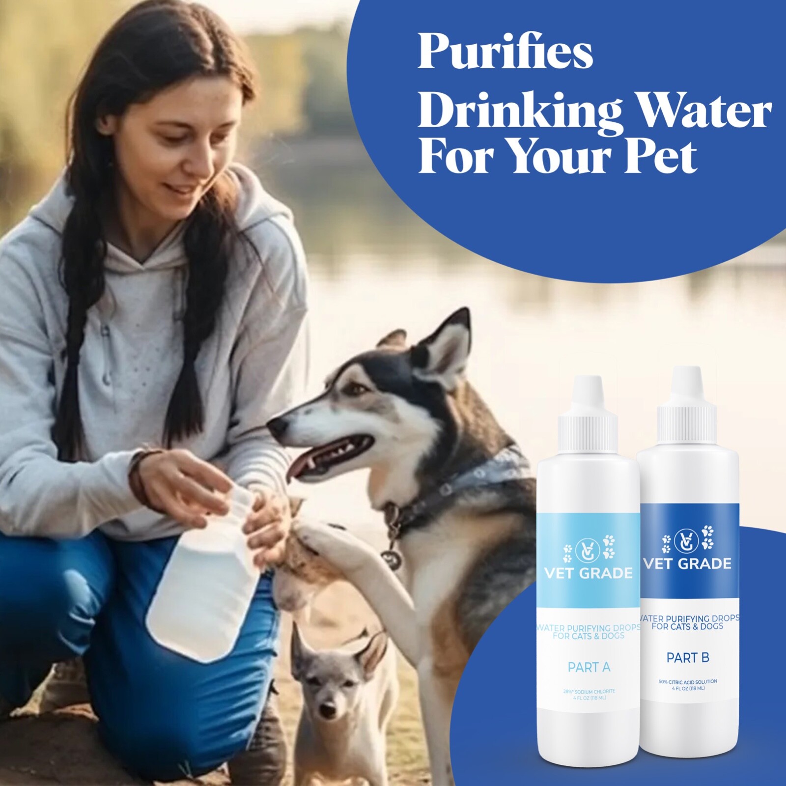 Vet Grade Water Purification Drops for Pets and Humans | (4oz Plastic Bottles)