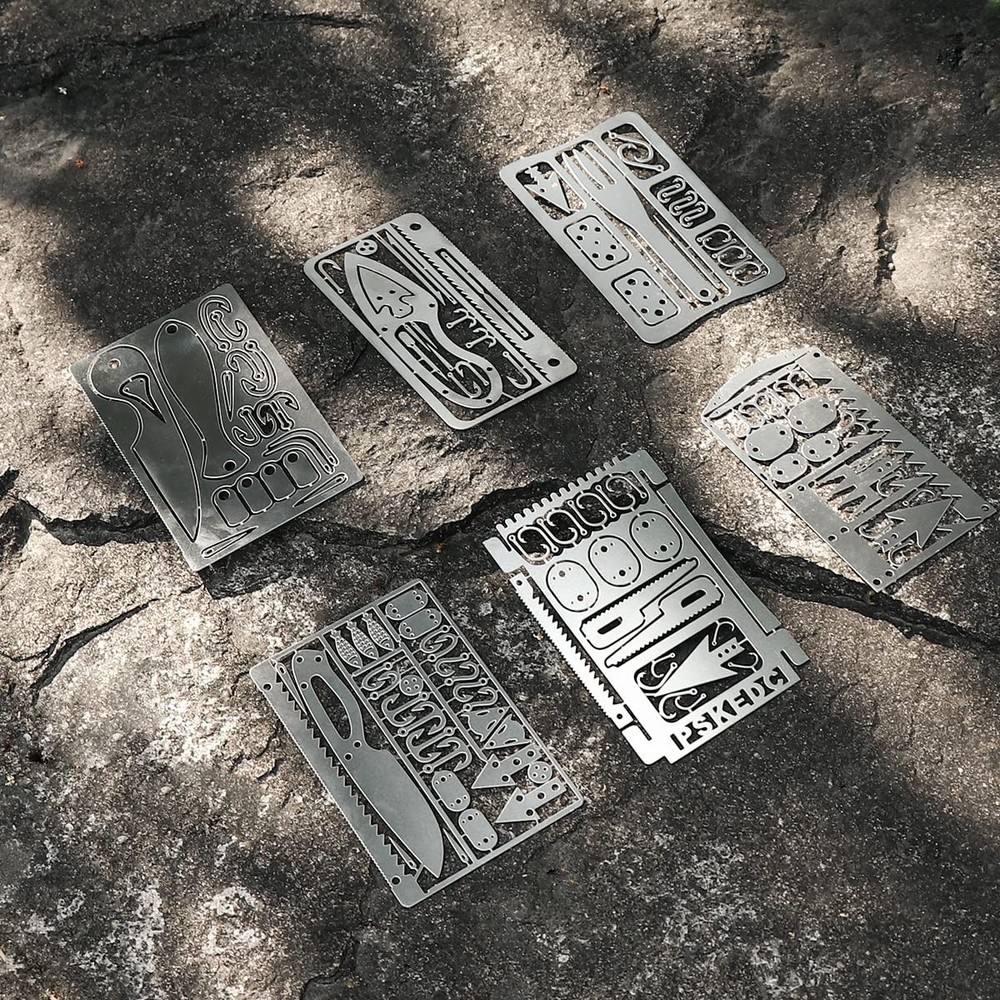 PSKOOK 12 Pcs Survival Multitool Card Emergency Camping Tool Silver-12