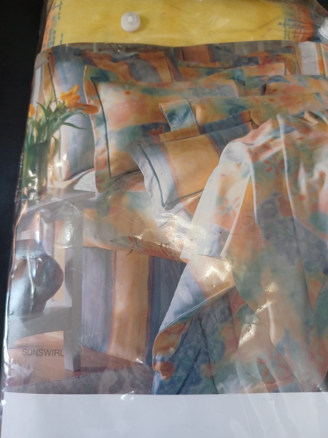 NOS Crown crafted abstract yellow blue orange green Twin Bedskirt