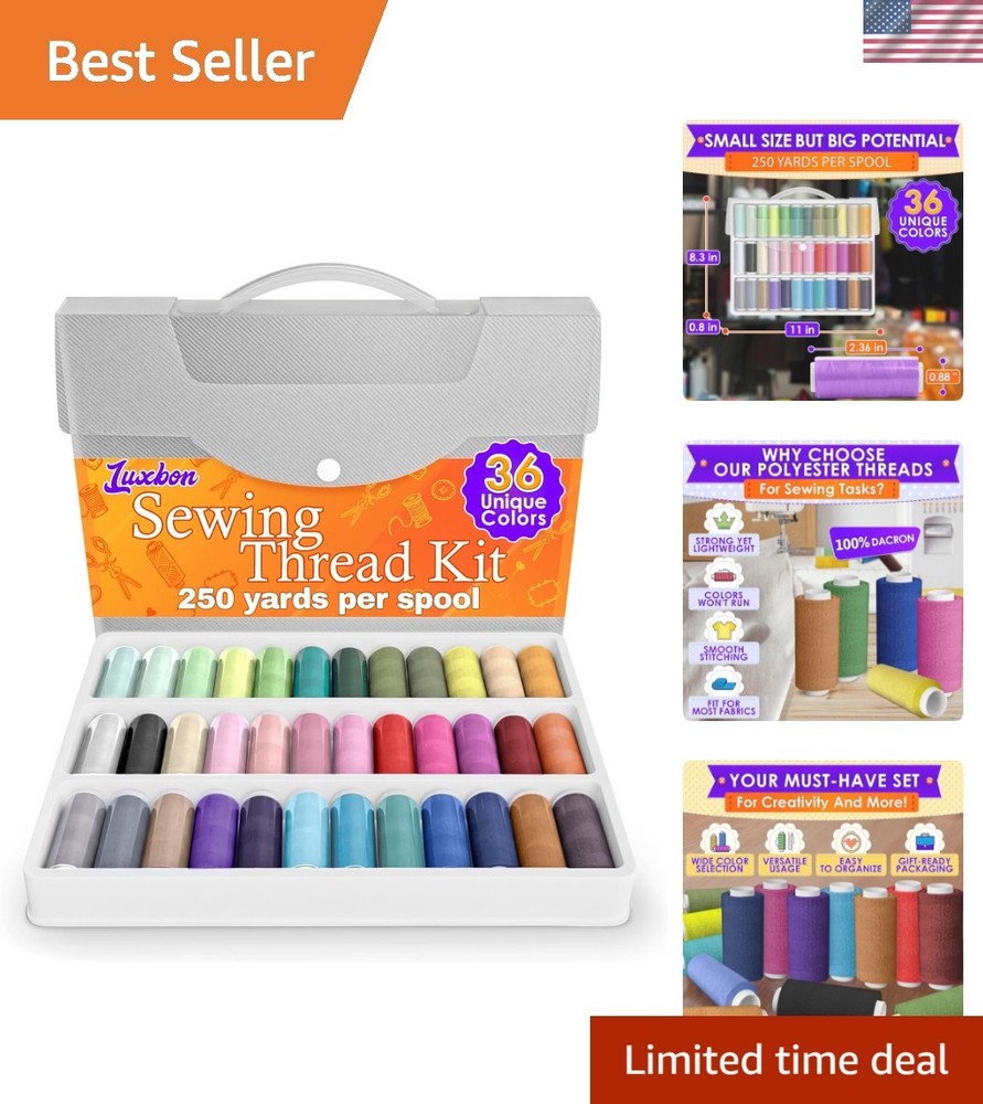 Complete Sewing Thread Collection - 36 Colors, 250 Yards Spools for DIY Projects