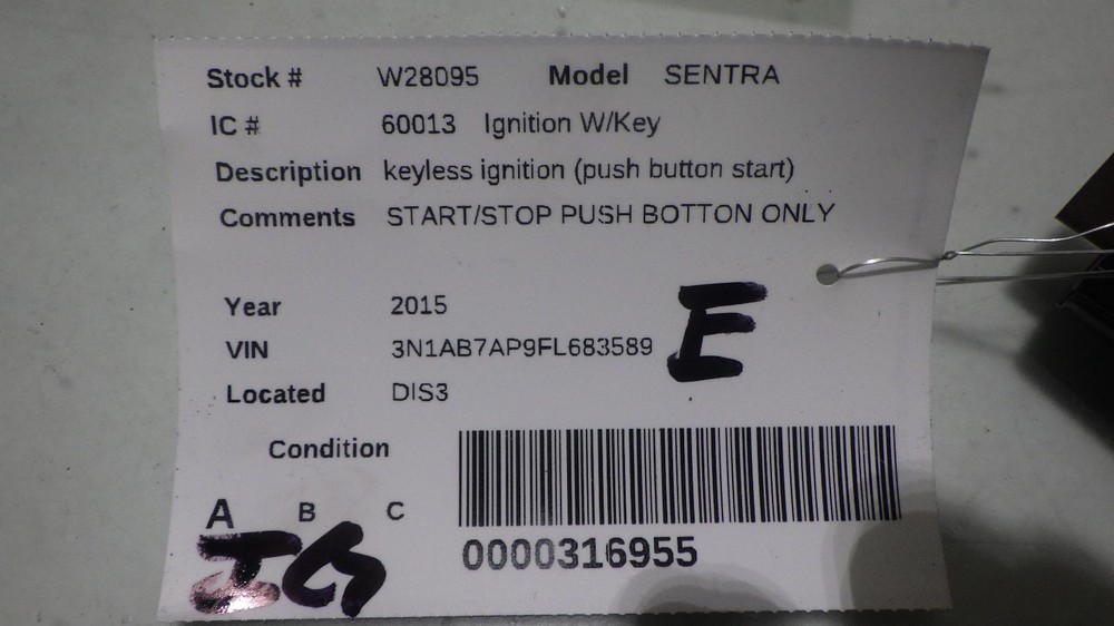 15 NISSAN SENTRA START/STOP PUSH BOTTON