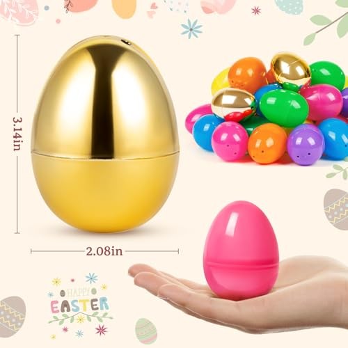 36 Count 3.15" Plastic Easter Eggs, 30 Pcs Empty Suprise Eggs 6 Pcs Golden
