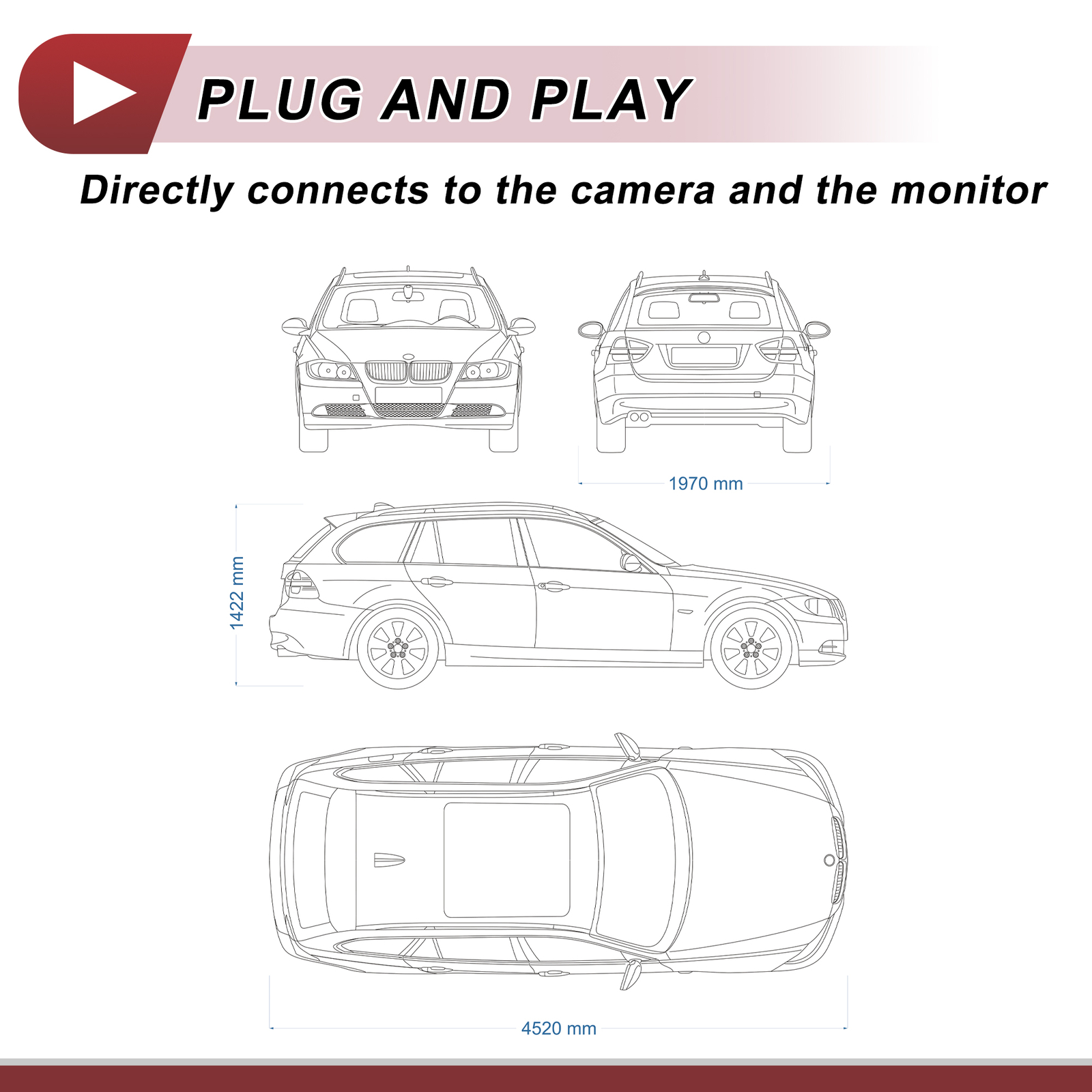Reverse Rear View Camera Adapter Wire Harness Cable Single Custom for Hyundai