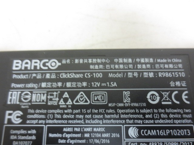BARCO ClickShare CS-100 Wireless Presentation System R9861510 NO AC ADAPTER