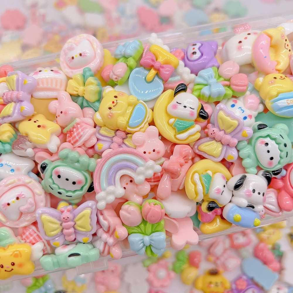 FULUSODO 60pcs Embellishments Cute Set, Flat Back Bulk Small, multicoloured