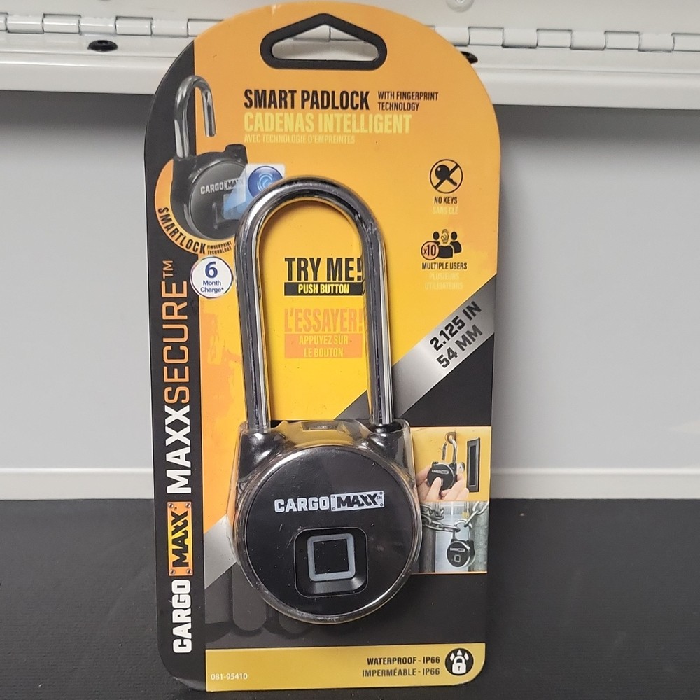 Cargo Maxx MaxxSecure Fingerprint Padlock Waterproof Multiple Users 2.125 in