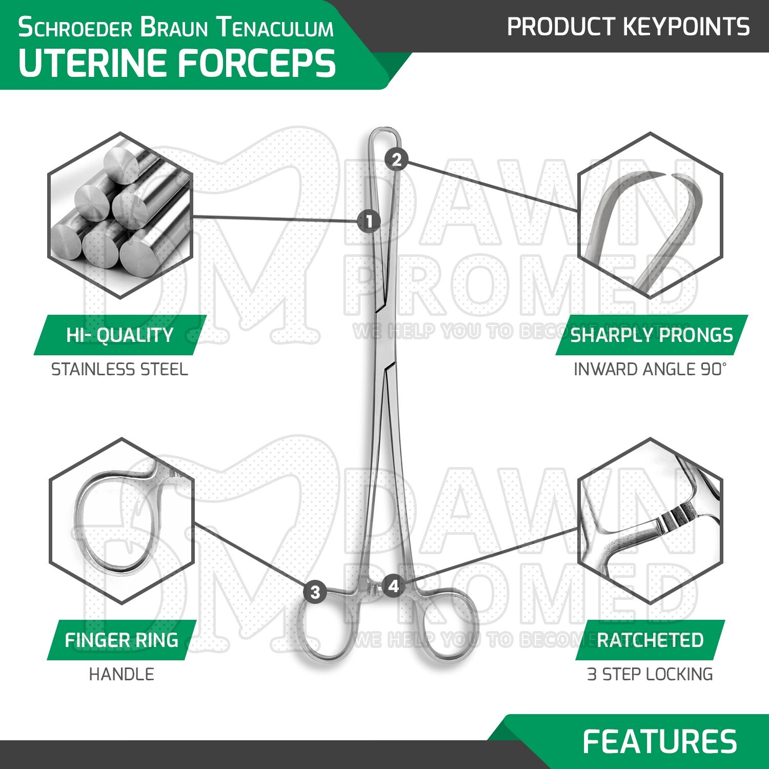 Schroeder Braun Tenaculum Uterine Forceps 6 Pcs 9.5" OB/GYN Instrument German Gr