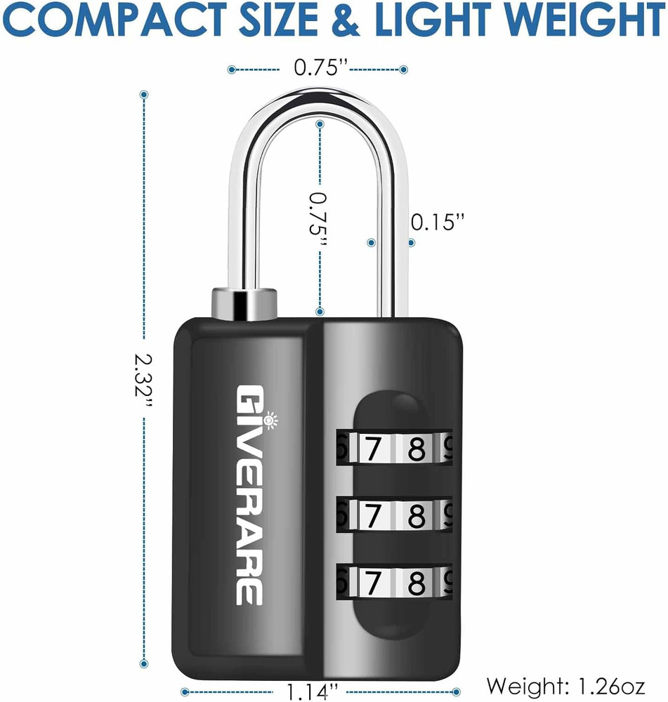 4 Pack Combination Lock, 3-Digit Padlock Keyless, Resettable Luggage Locks for B