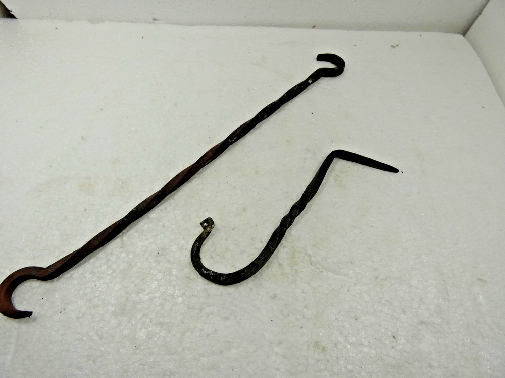 Two Wrought Iron Hooks Twisted Pattern Double Ended Hook 13-1/4" Long