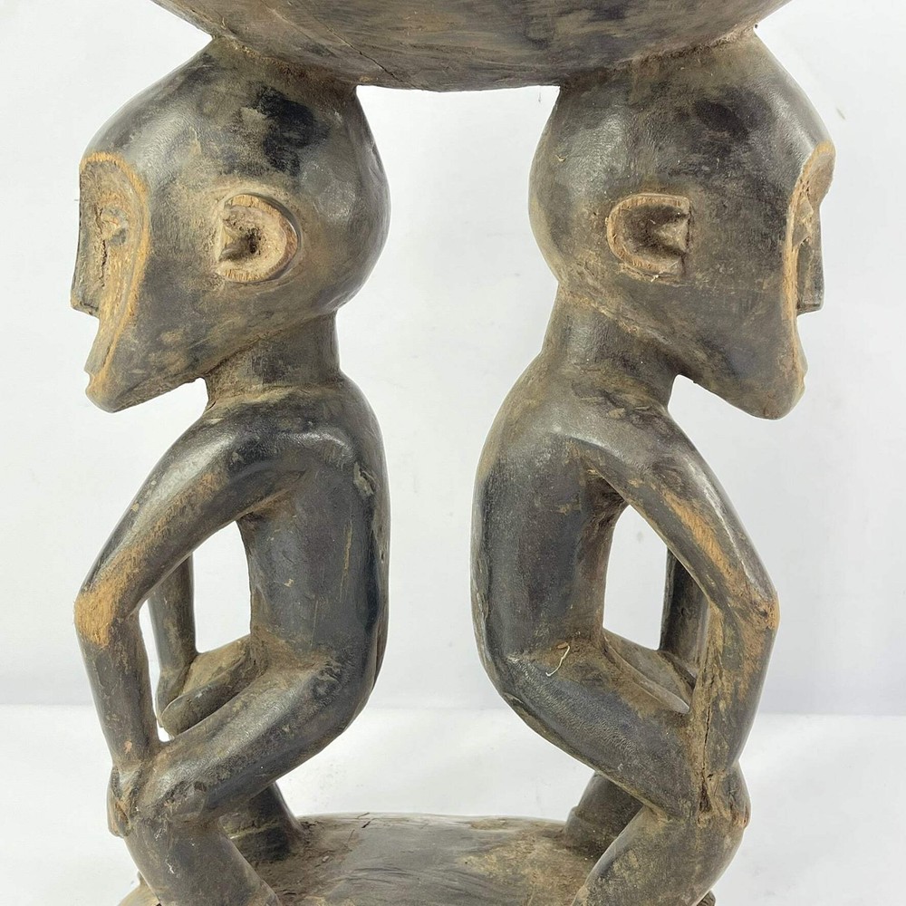 Luba Stool with Dual Caryatid Figures Congo