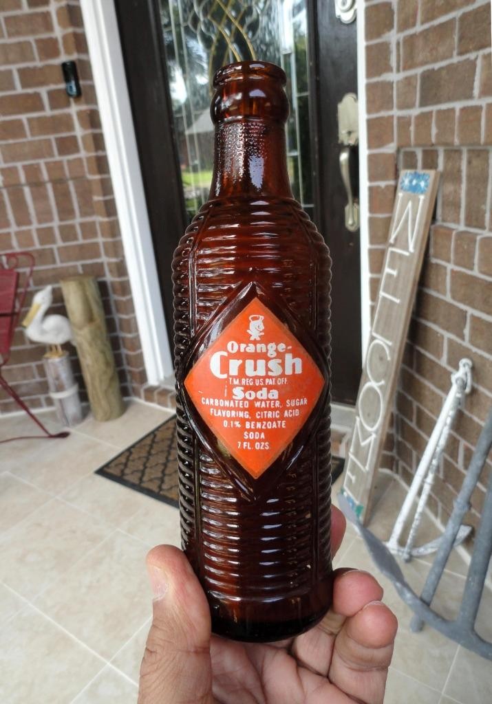 early Orange Crush BEEHIVE Ribbed AMBER Soda Bottle BIRMINGHAM, ALABAMA ALA