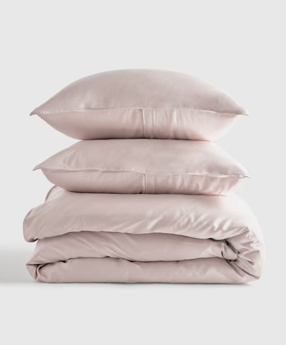 NWOT Quince King Cal King Duvet Cover Set 2 Shams Organic Bamboo Soft Blush