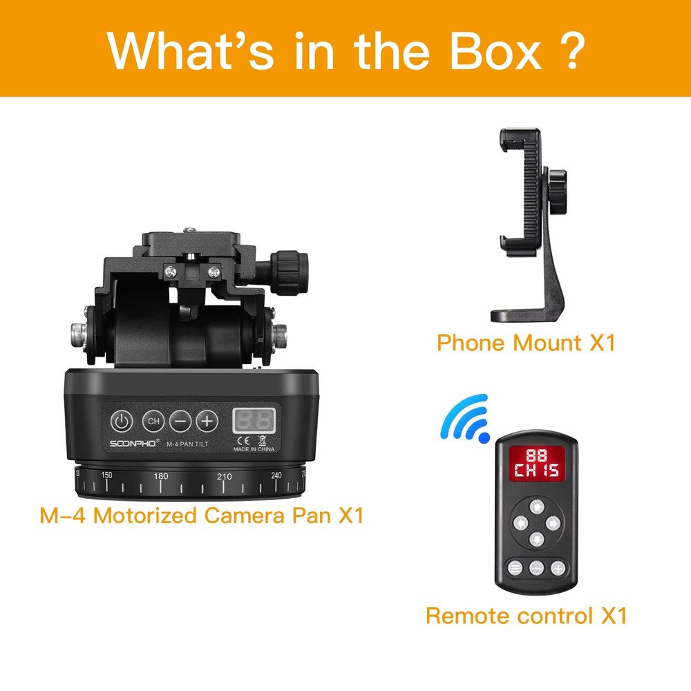 Motorized Rotating Panoramic Tripod Head Remote Control Mobile Phone Clip for