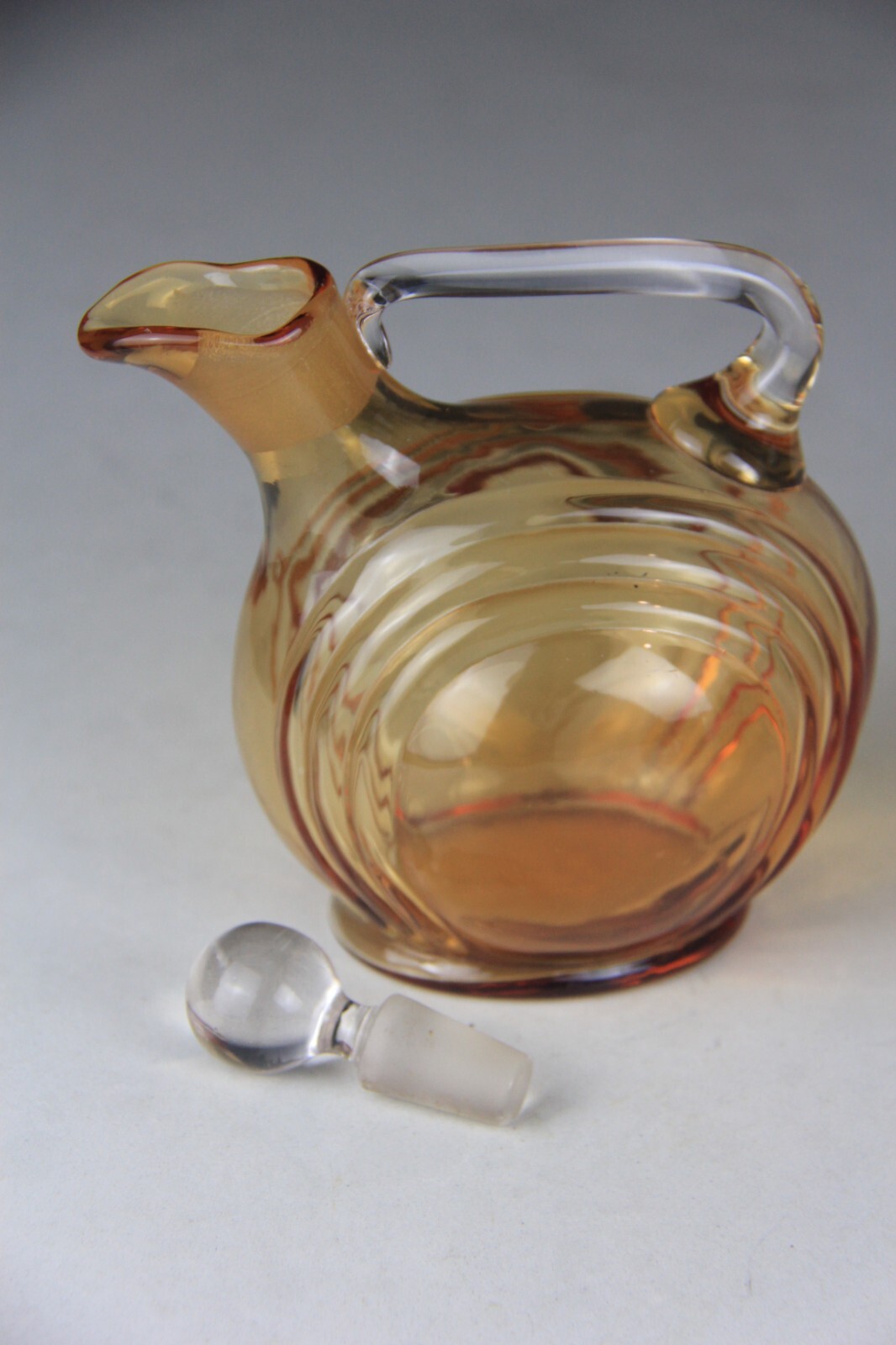 Scarce Cambridge Glass Amber Nautilus Decanter w/6 Small Cordials Tumblers