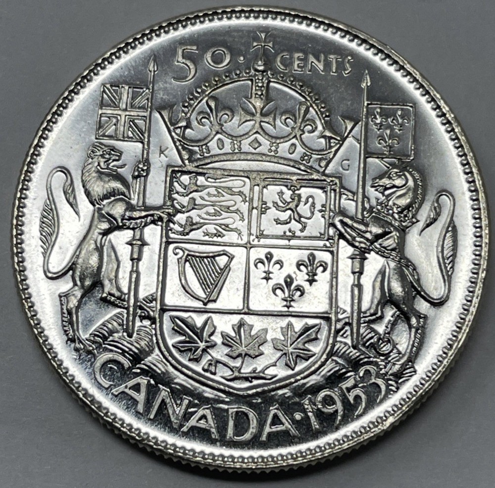 1953 No Shoulder Fold Canada 50 Cent, MS-63 Condition. C-3054