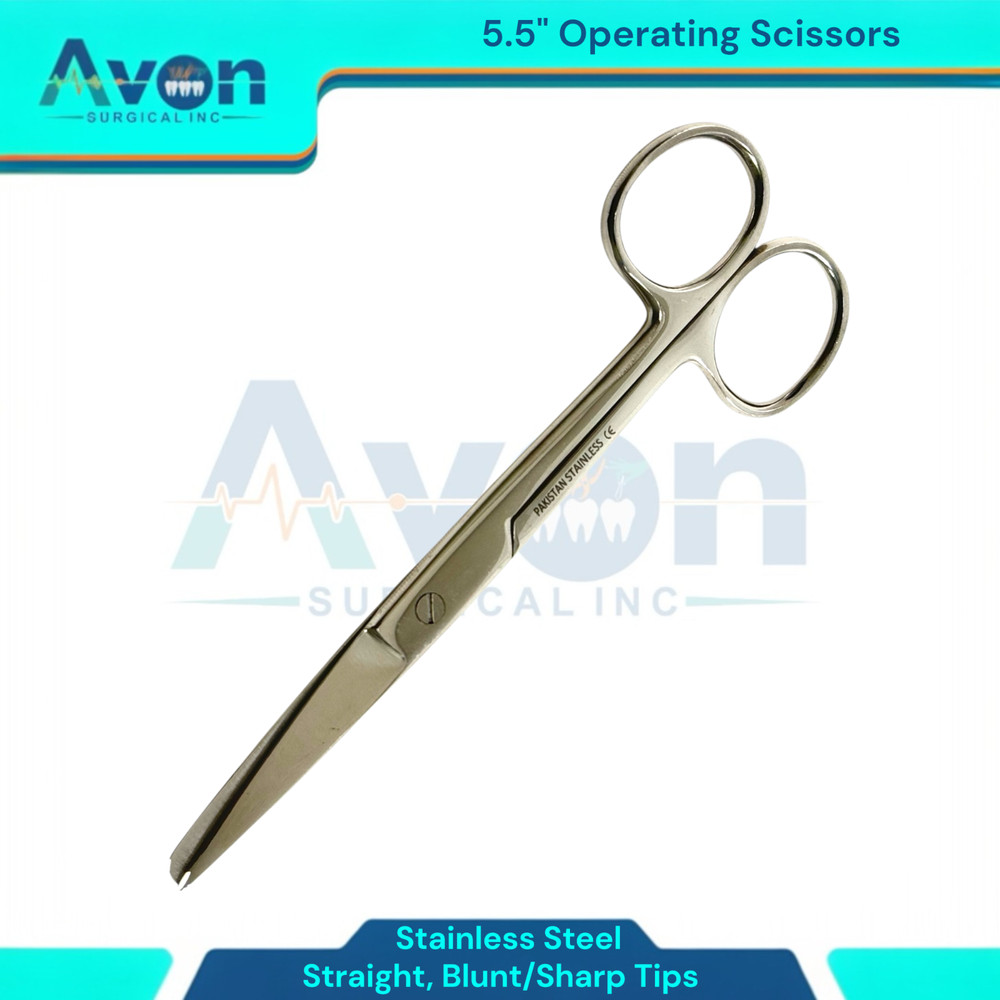 1 Piece - Operating Scissors 5.5" Blunt/Sharp - Straight Tips - Veterinary, Lab