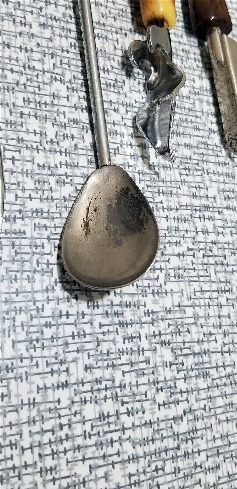 Vintage SET of 6 Barware UTENSILS Bar Tools Marbled BAKELITE HANDLES Sheffield