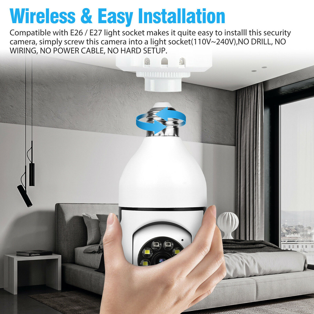3 Pack Wireless WiFi IP Camera 360° Panoramic E27 E26 Light Bulb Camera HD 1080P