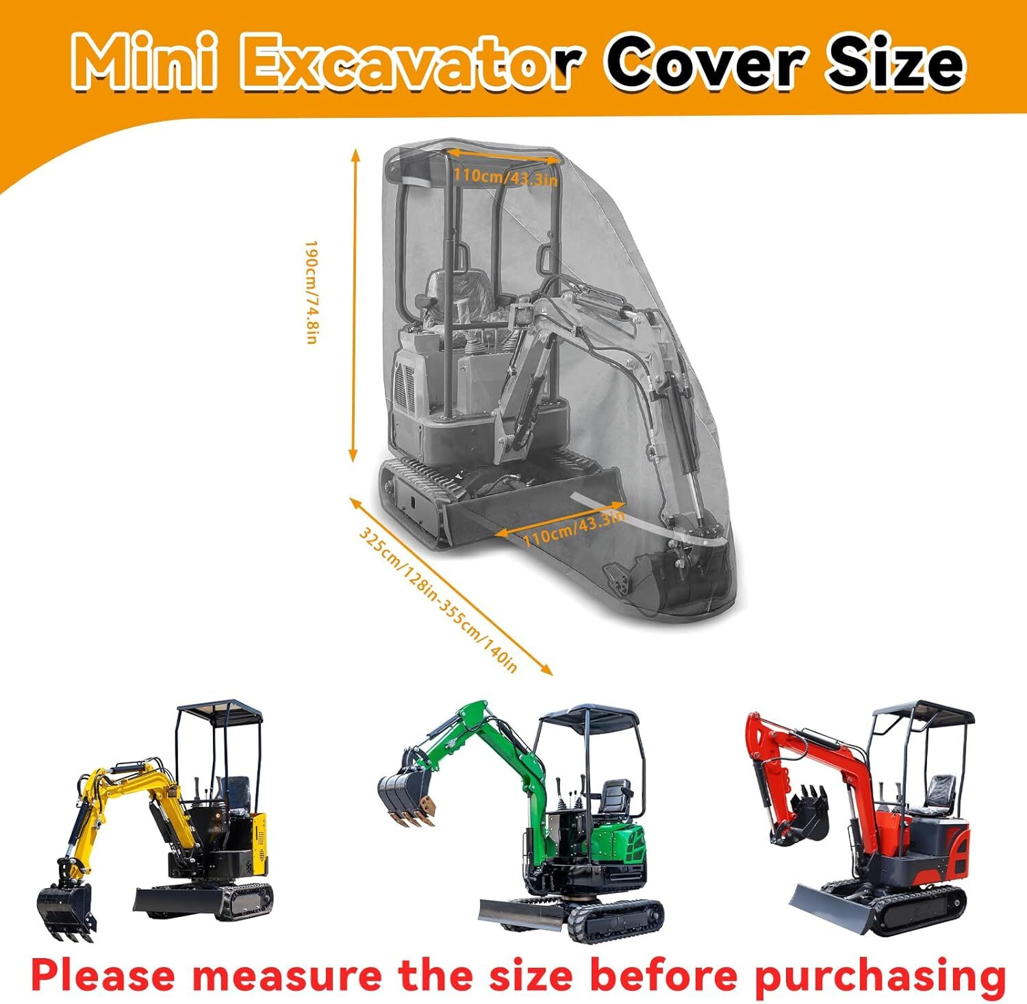 Full Cover For Mini Excavators Outdoor Waterproof UV Snow Dust Rain Resistant