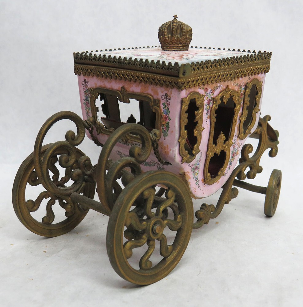 ANTIQUE AUSTRIAN BRONZE & ENAMEL CINDERELLA COACH