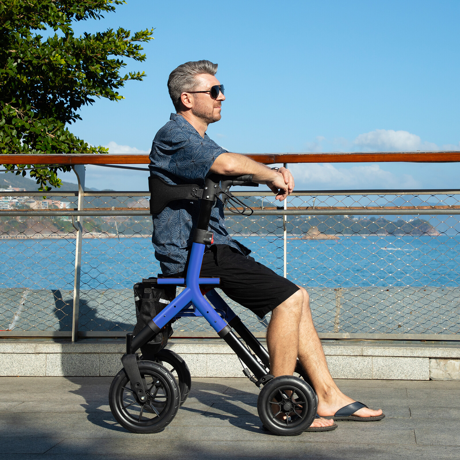 All-Terrain Rollator Walker with 12inch Rubber Wheels, Seat & Backrest, Foldable