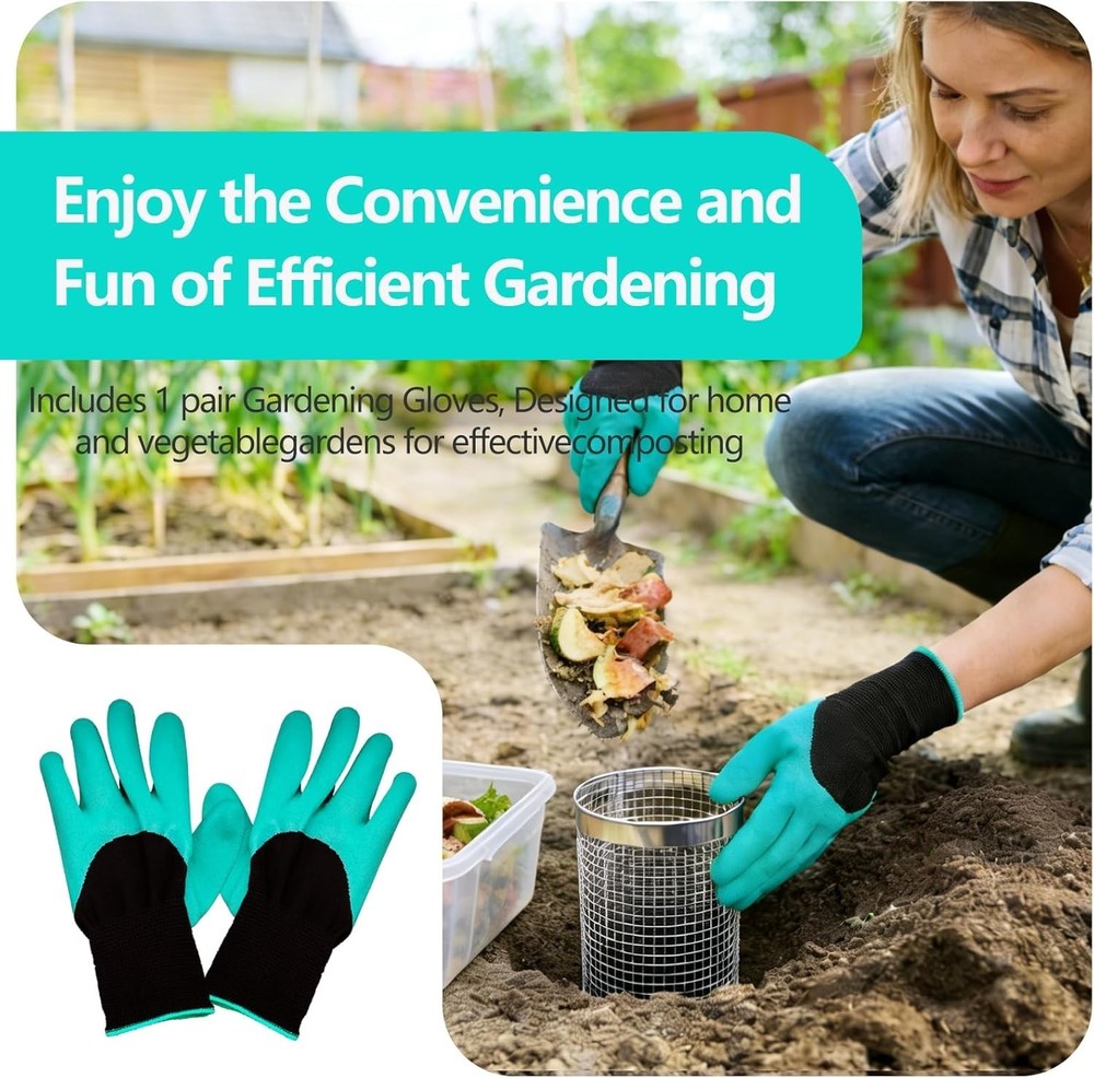 2 Pack Underground Worm Composting Bin with Gardening Gloves - Small Round Me...