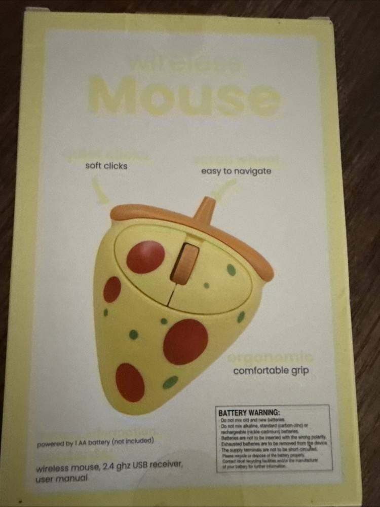 Vivitar Wireless Plug & Play 2.4 ghz USB Receiver Pizza Slice Computer Mouse