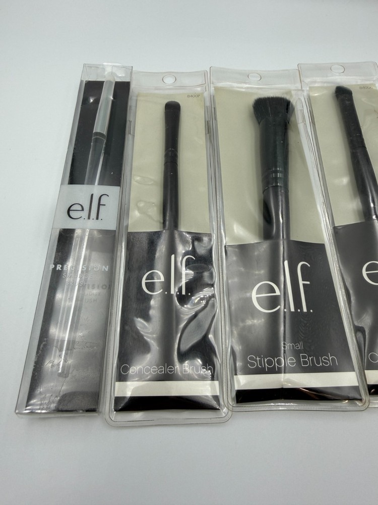 4 PACK e.l.f. BRUSH BUNDLE Precision Smudge, Concealer, Small Stipple, Contour
