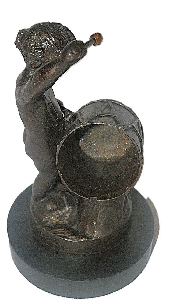 Antique Bronze Cherub Child Drummer Statue