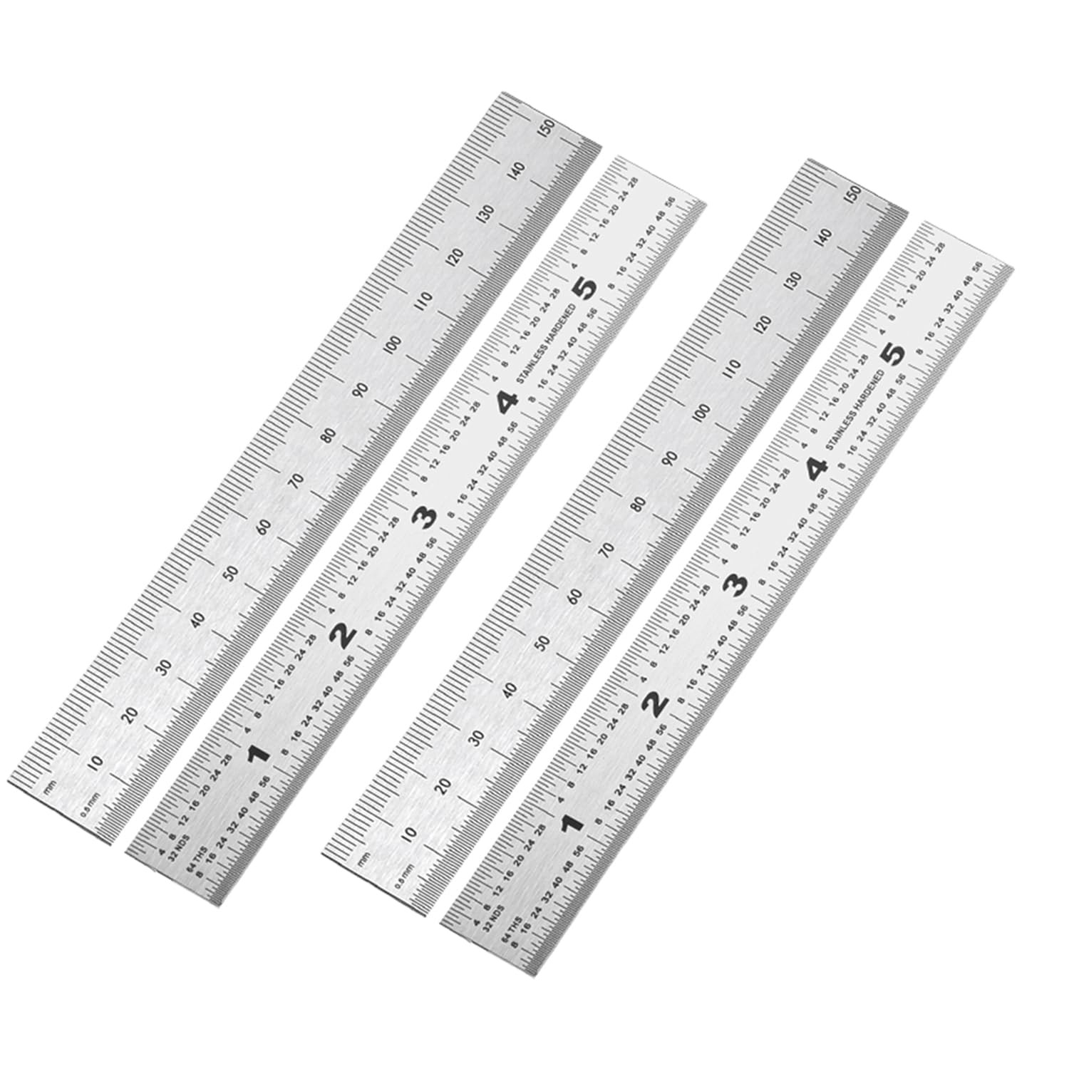 6 Inch Machinist Ruler, 4-Pack Stainless Steel Precision Scale Ruler with Inch/M
