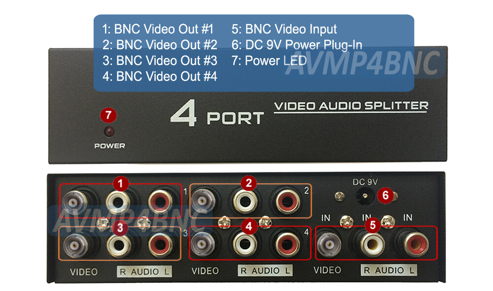 1 In 4 Out Video AV Splitter