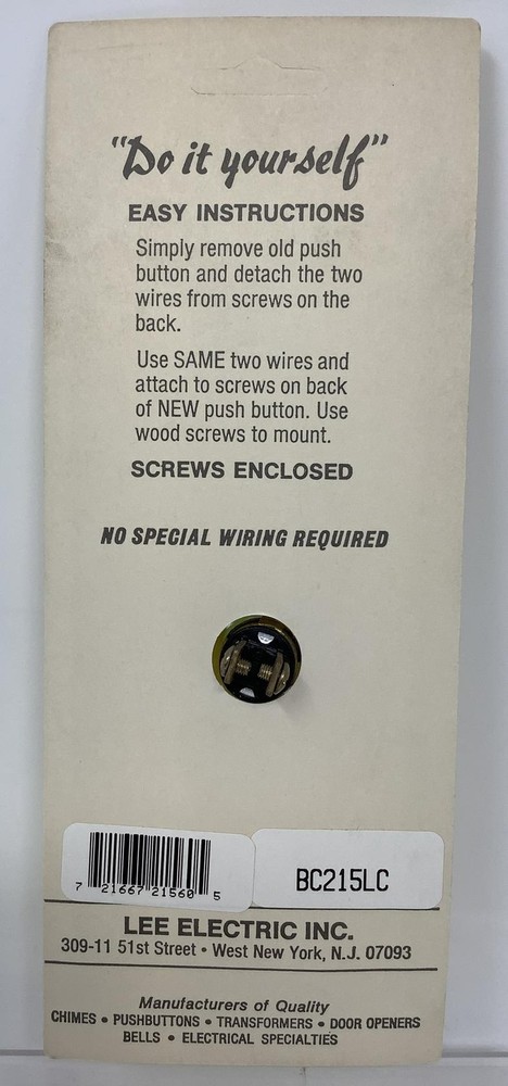 2-Pack Lee Electrical BC215LC Lighted Screw Back Door Bell Push Button 16 Volt