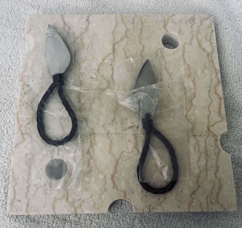 Marble Cheeseboard and 2 Cheese Knives - 8” Square